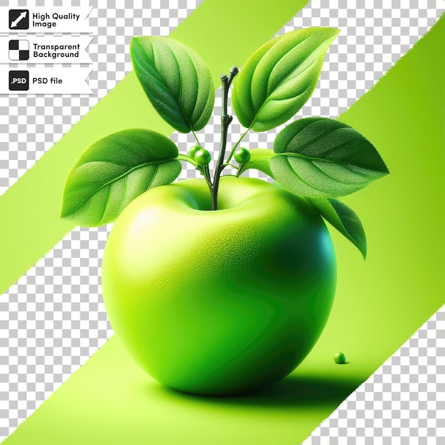 PSD pomme verte psd avec feuille sur fond transparent