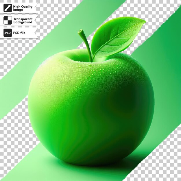 PSD pomme verte psd avec des feuilles sur fond transparent