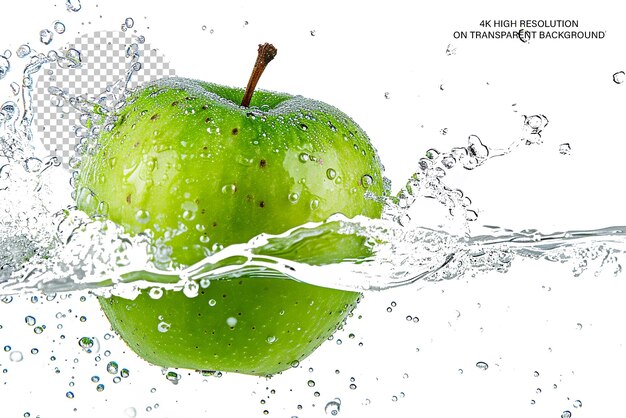 PSD pomme verte sous l'eau avec une traînée de fond transparent