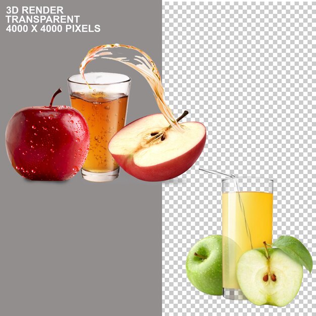 PSD pomme verte avec une tasse de jus de pomme smoothie cocktail tarte aux pommes verre de jus de pomme verte