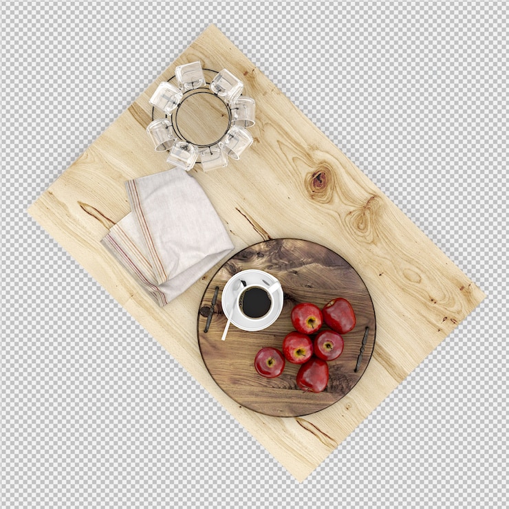 PSD pommes coffe et lunettes rendu 3d