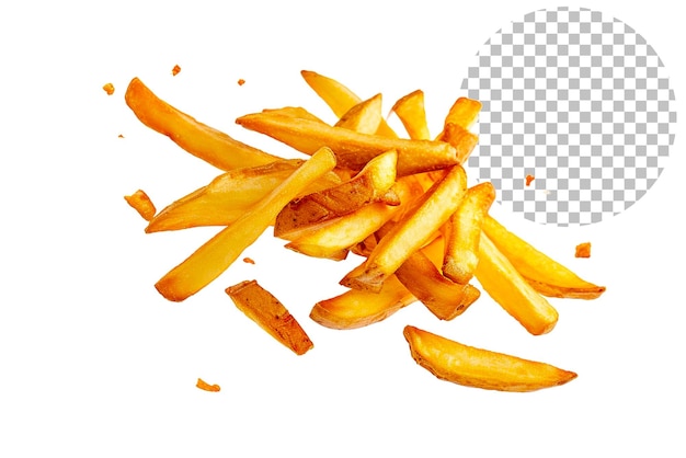 PSD des pommes de terre frites volantes isolées sur un fond transparent