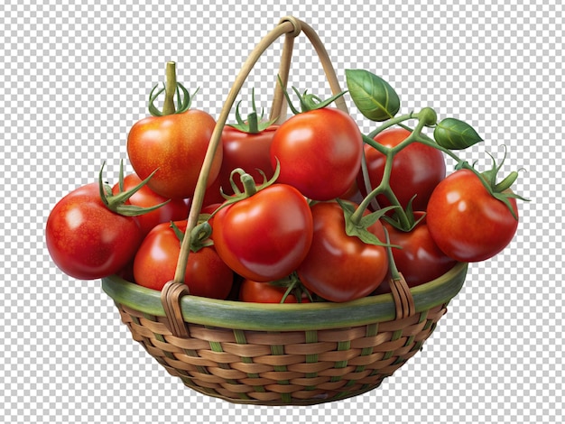 pomodori in un cesto appeso su uno sfondo trasparente