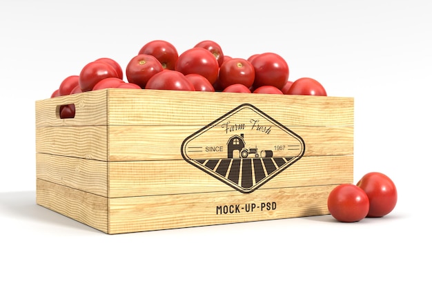 Pomodori in un modello di cassa di legno