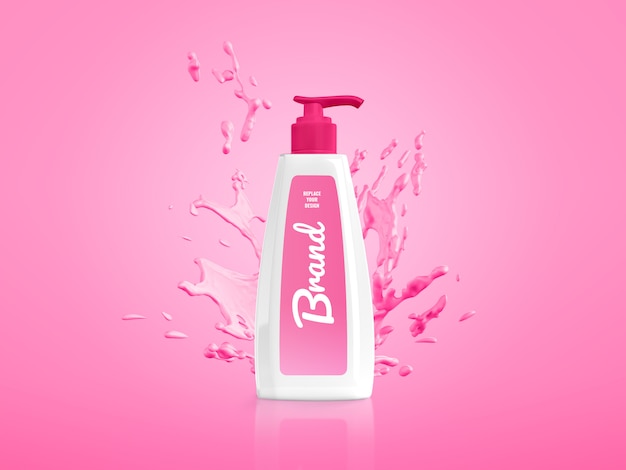 Pompe bouteille de crème publicitaire splash maquette