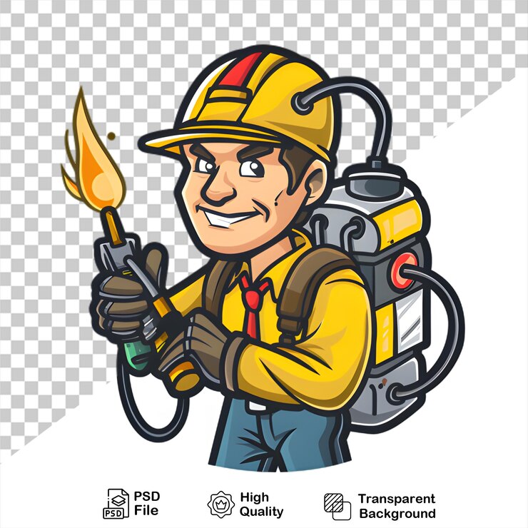 Pompier de dessin animé isolé avec équipement de sécurité incendie Arrière-plan transparent