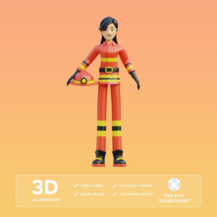 PSD pompiera della psd porta un casco 3d illustrazione