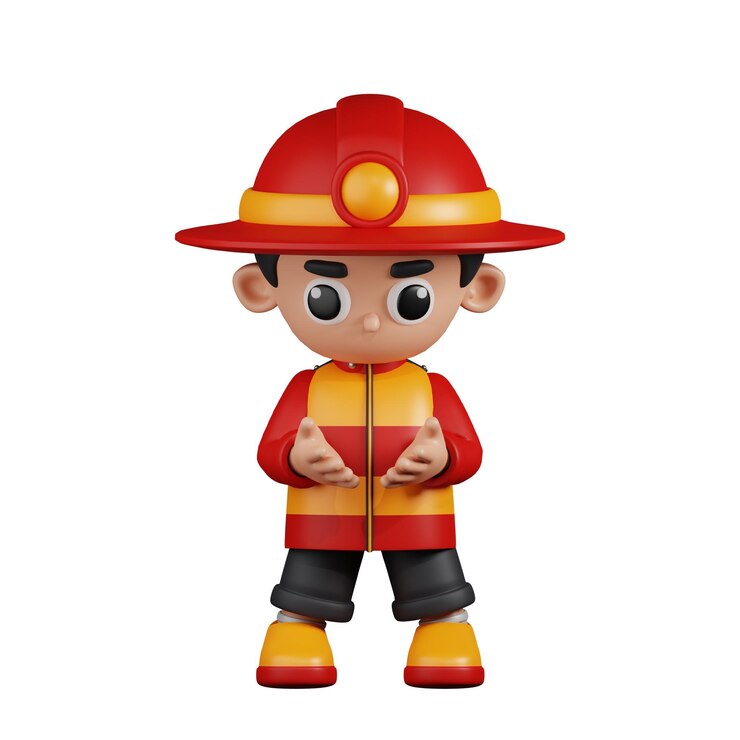 PSD pompiere del personaggio 3d che tiene qualcosa di posa