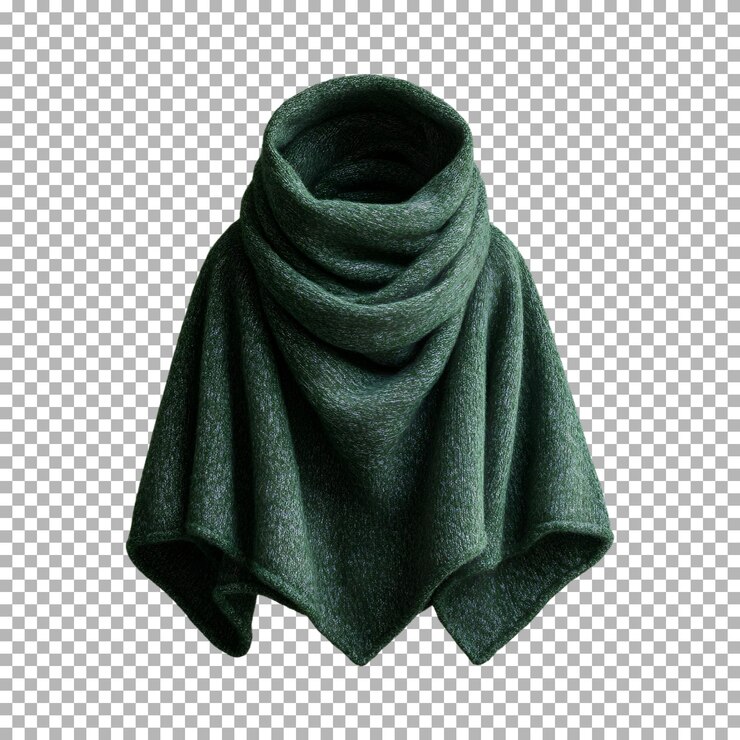 PSD un poncho de laine verte et confortable