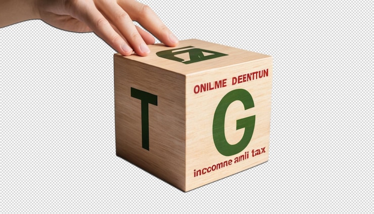 PSD y poner el icono de impuestos en el cubo de madera para la declaración de impuestos sobre la renta asegura la documentación adecuada