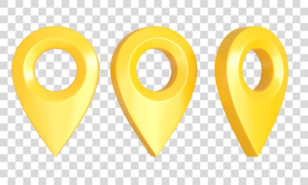 PSD ponteiro de mapa realista isolado em fundo branco ícone de marcador de mapa amarelo 3d render ilustração
