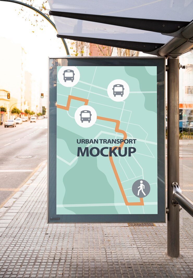 Ponto de ônibus urbano com maquete