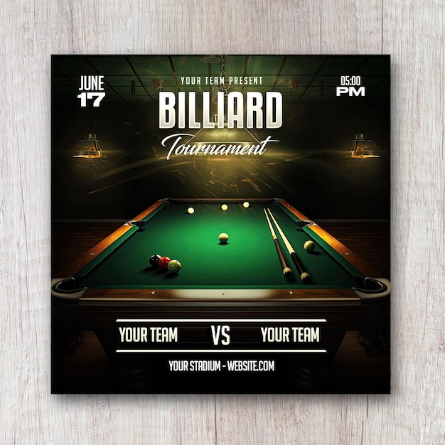 PSD pool billiard tournament square flyer bannière de publication sur les réseaux sociaux
