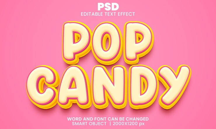 PSD pop candy 3d efecto de texto editable psd premium con fondo