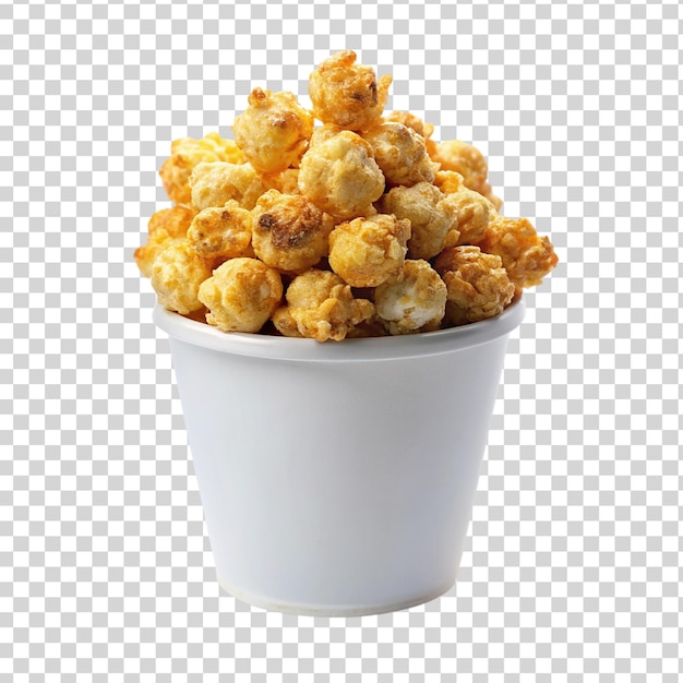 PSD pop-corn frit sur un seau blanc sur un fond transparent