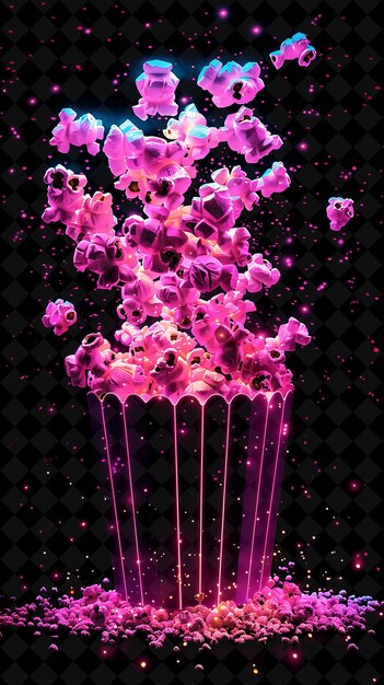 Pop-corn néon vibrant éclats et pop-corn noyaux dans la couleur néon nourriture boisson collection Y2K