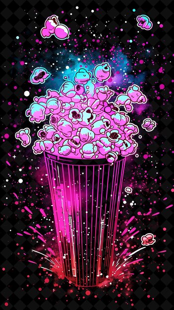 PSD pop-corn néon vibrant éclats et pop-corn noyaux dans la couleur néon nourriture boisson collection y2k