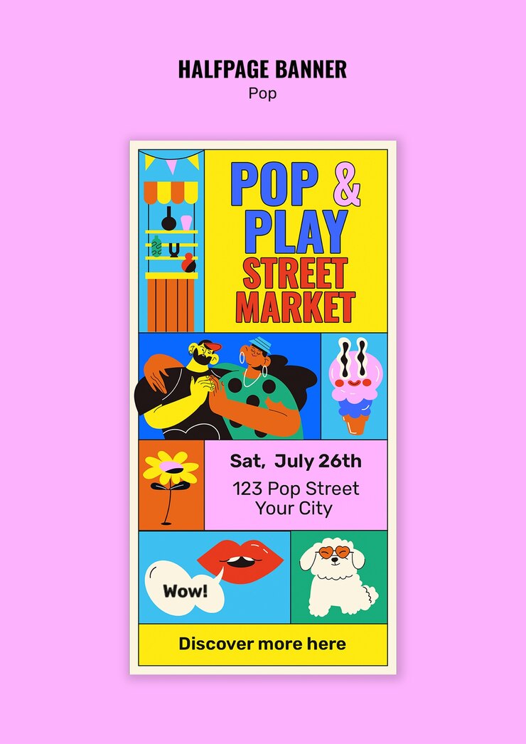 PSD pop y jugar en el mercado callejero volante