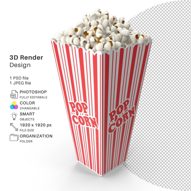 PSD popcorn big mug modelado 3d archivo psd maqueta realista de popcorn