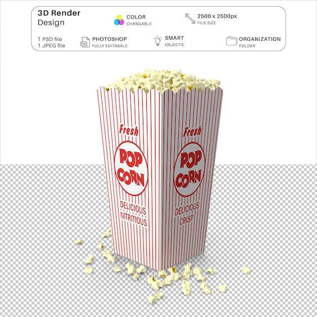 PSD popcorn bucket box 3d modelagem em psd