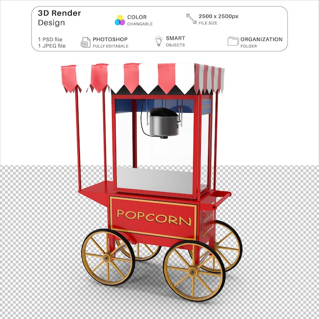Popcorn cart modelagem 3d psd