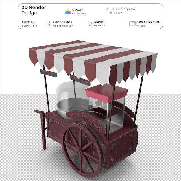 PSD popcorn cart modelagem 3d psd