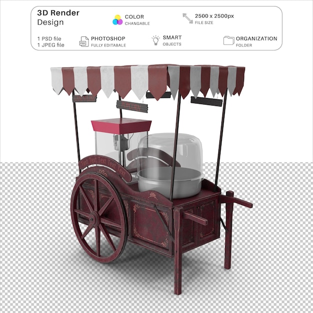 PSD popcorn cart modelagem 3d psd