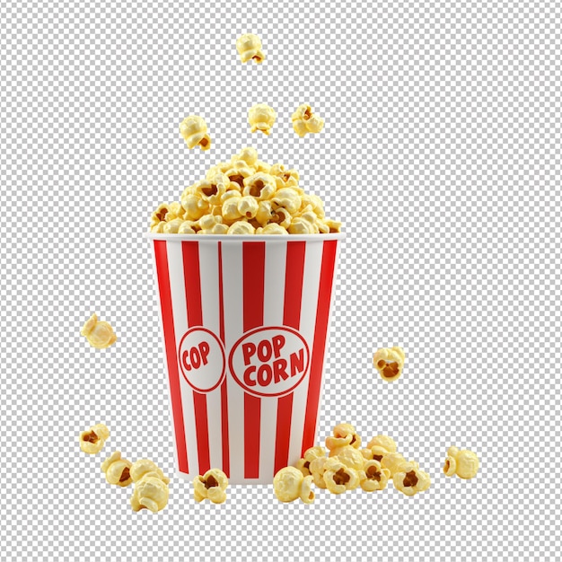 Popcorn em um recipiente clássico de listras vermelhas e brancas