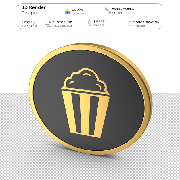 Popcorn gold icon 3d modeling psd