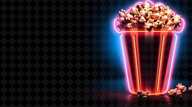 Popcorn in einer schüssel mit einem roten neonschild, auf dem steht, dass es popcorn ist