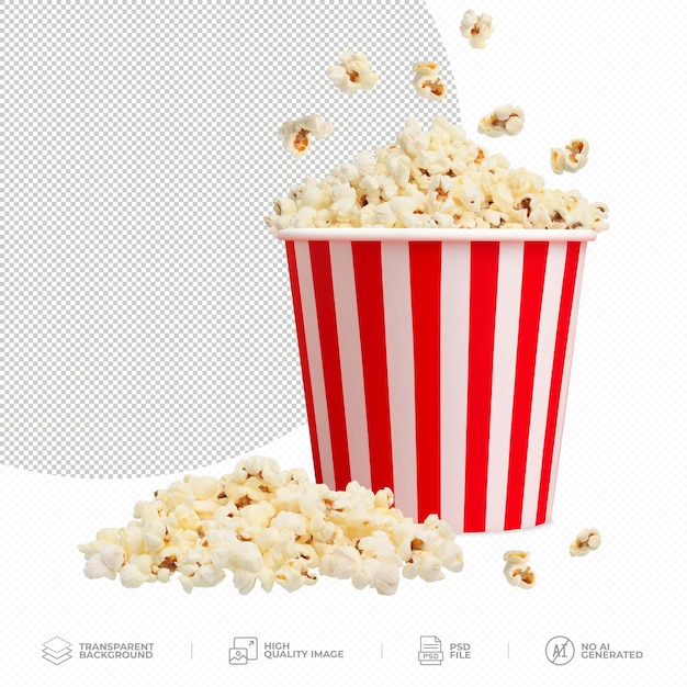 Popcorn in secchio di cartone a righe rosse e bianche su sfondo trasparente png