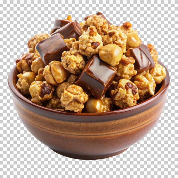 PSD popcorn marrón con sabor a chocolate aislado de caramelo