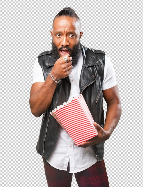 Popcorn uomo nero mangiare