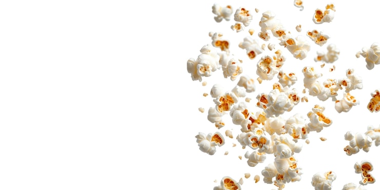 PSD popcornkerne, die auf einem durchsichtigen hintergrund ausgeschieden knallen