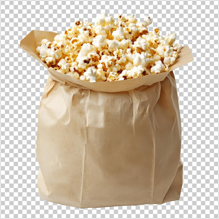 PSD poppcorn recém-aparecido em um saco de papel para lanche transparente