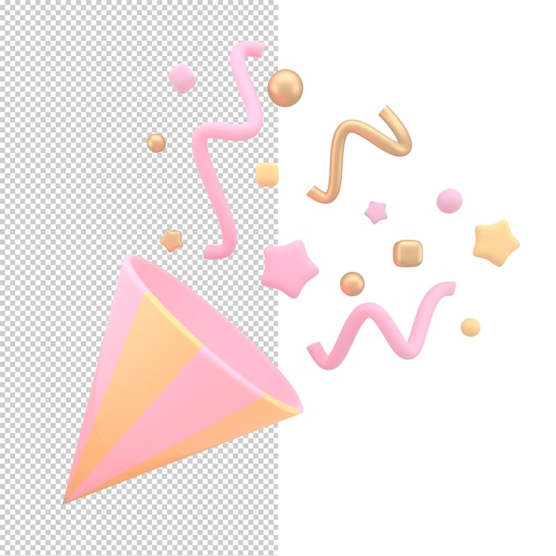 PSD popper de festa com confete colorido isolado símbolo de celebração de aniversário estilo cartoon renderização em 3d