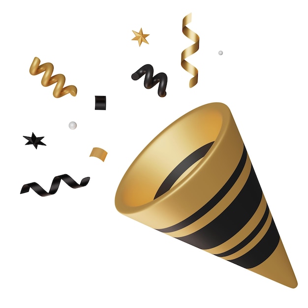 popper de fête avec confetti graphique 3D