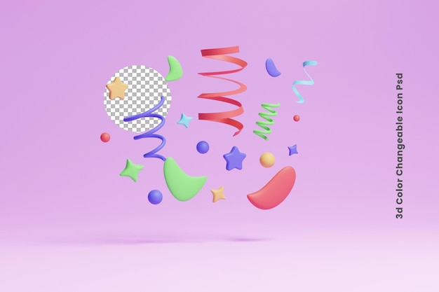 Poppers de fiesta de estilo de dibujos animados en 3d con confeti volador