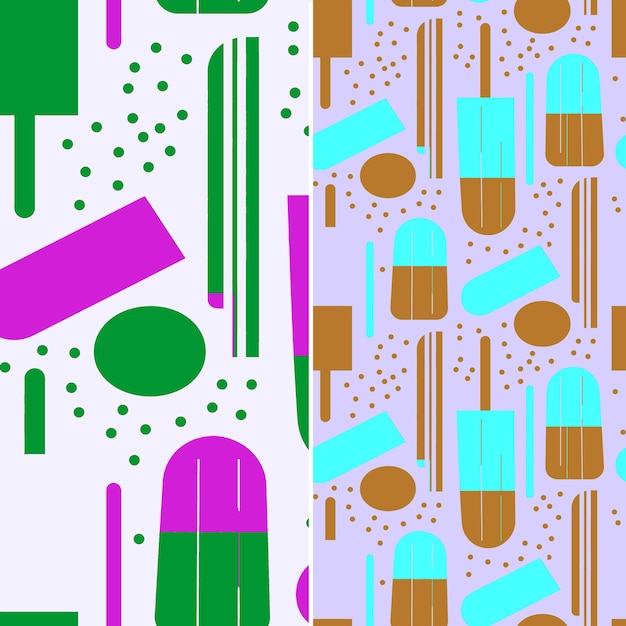 PSD popsicles with drip shapes and retro design with asymmetrica psd seamless pattern collage art