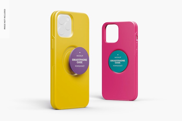 Popsockets com maquete de estojo de smartphone, vista esquerda e direita