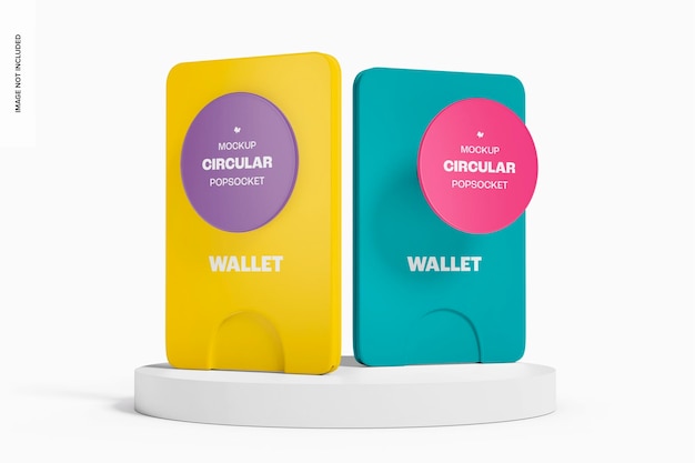 Popsockets mit wallet mockup, auf dem podium