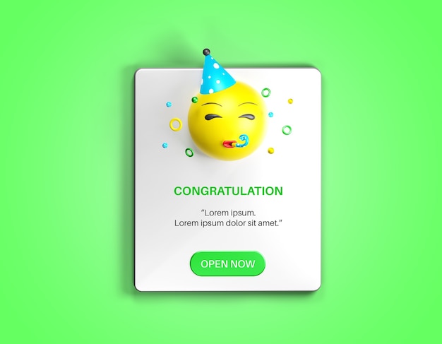 Popup De Notification Avec Maquette D'emoji De Fête Isolée