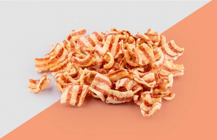 PSD porção de vários pedaços de lanches de trigo com sabor a bacon em um fundo transparente
