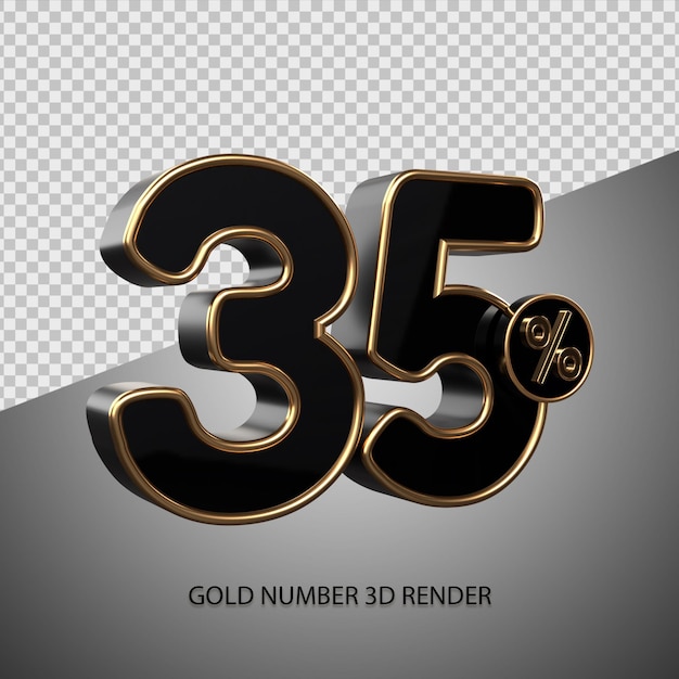 Porcentagem de renderização 3d número 35 cor preta e bisel dourado para venda com desconto, sexta-feira negra, progresso