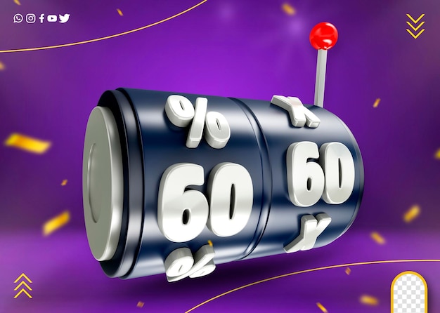 porcentagem ícone de valor de desconto 3d para promoções de supermercado e vendas online 60 por cento