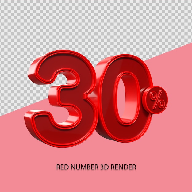 Porcentaje 3D número 30 color rojo para elemento de venta de viernes negro, elemento de descuento