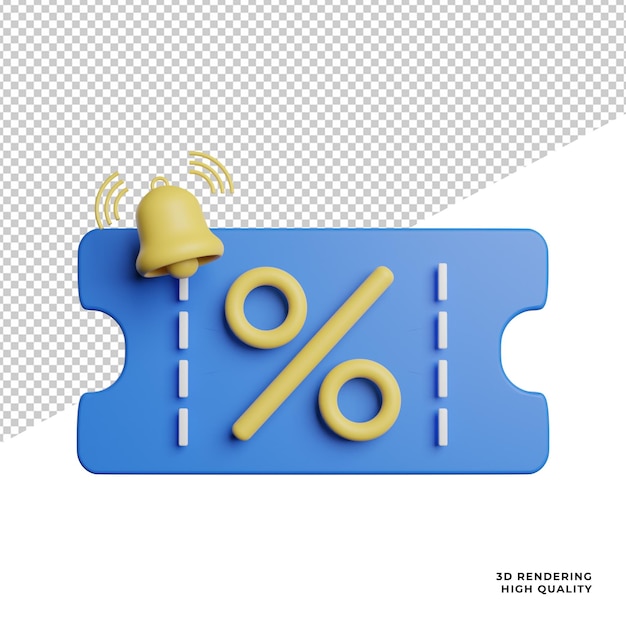 Porcentaje de descuento de cupón icono de vista frontal ilustración de representación 3d sobre fondo transparente