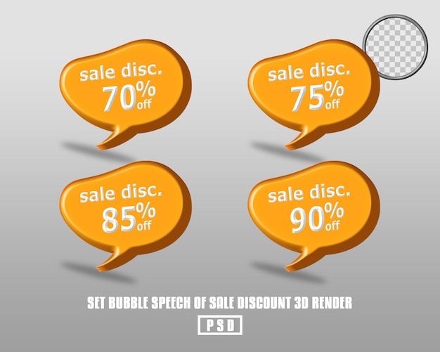 porcentaje de descuento de venta de discurso de burbuja de render 3d