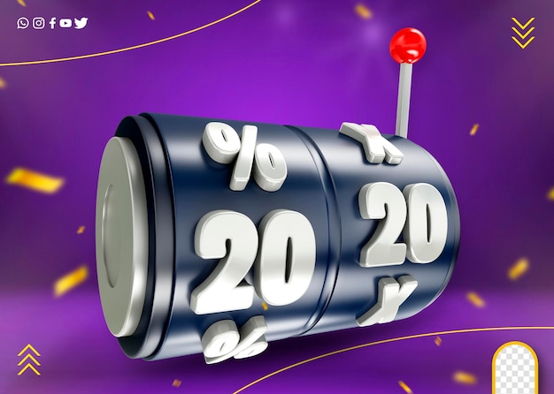 porcentaje de icono de valor de descuento 3d para promociones de supermercados y ventas en línea 20 por ciento