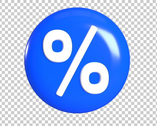 Porcentaje de icono de venta azul 3d render sobre fondo transparente